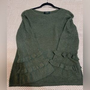 Charter Club large Olive Cashmere Sweater bell sleeve ruffle sleeve Scandigirl